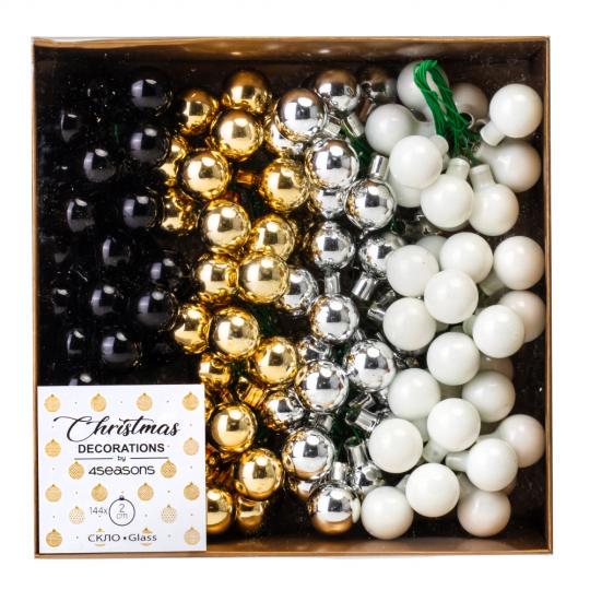 Набір ялинкових кульок Зимові ягідки 2 см х 144 шт. Чорно-білий (6024-019)