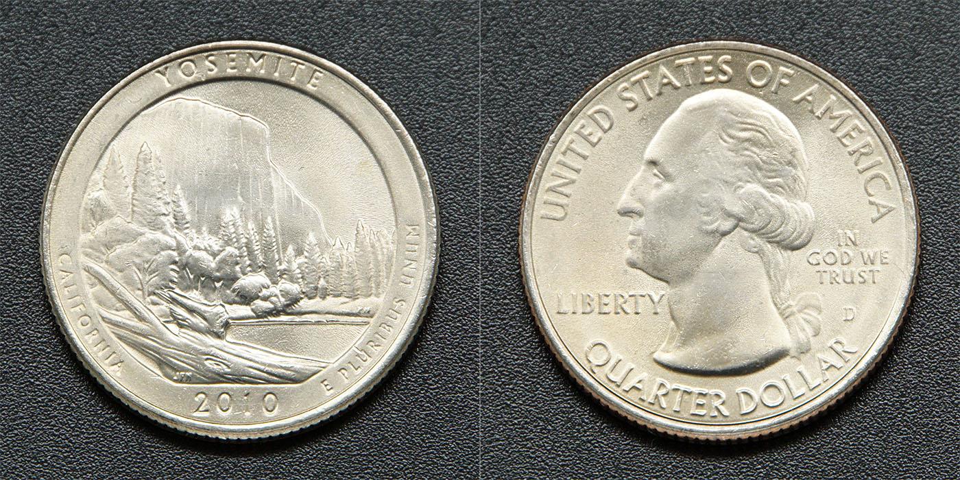 Коллекционная монета США 2010 25 центов Йосемити Калифорния D аUNC