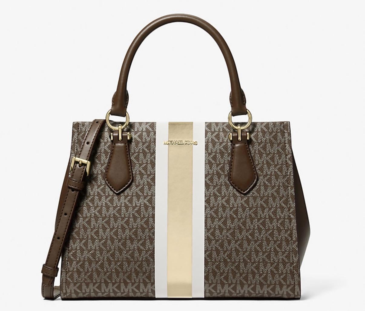 Сумка Michael Kors Marilyn Medium Signature Logo Stripe Satchel Brown (35F5G6AS6V)