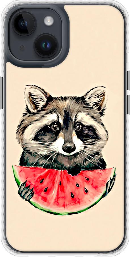 Чехол на iPhone 14 Енотик с арбузом (4605pc-2648-42517)