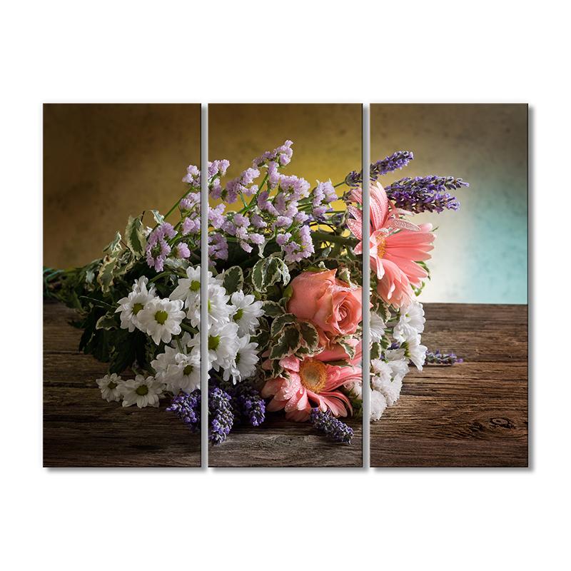 Картина модульная Букет розы и полевые цветы 3 модуля 120x180 см