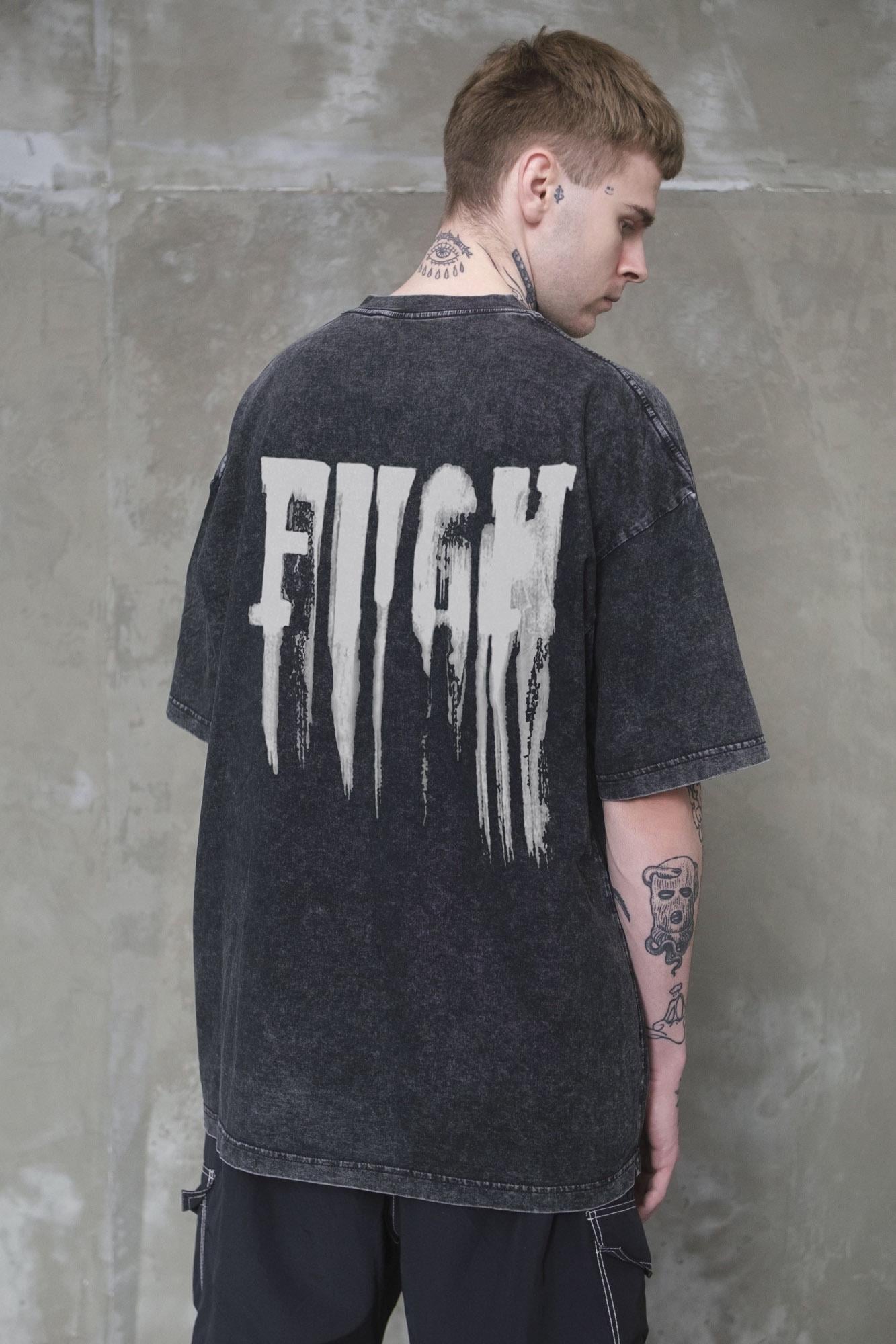 Футболка вываренная Without Washed Оверсайз с принтом Fight S/M Black (S/M 8056144 8056145)