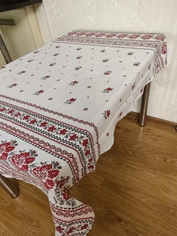 Скатерть украинская с орнаментом 150x180 см Белый с красным (П4К-am-skatert-N-004-02)