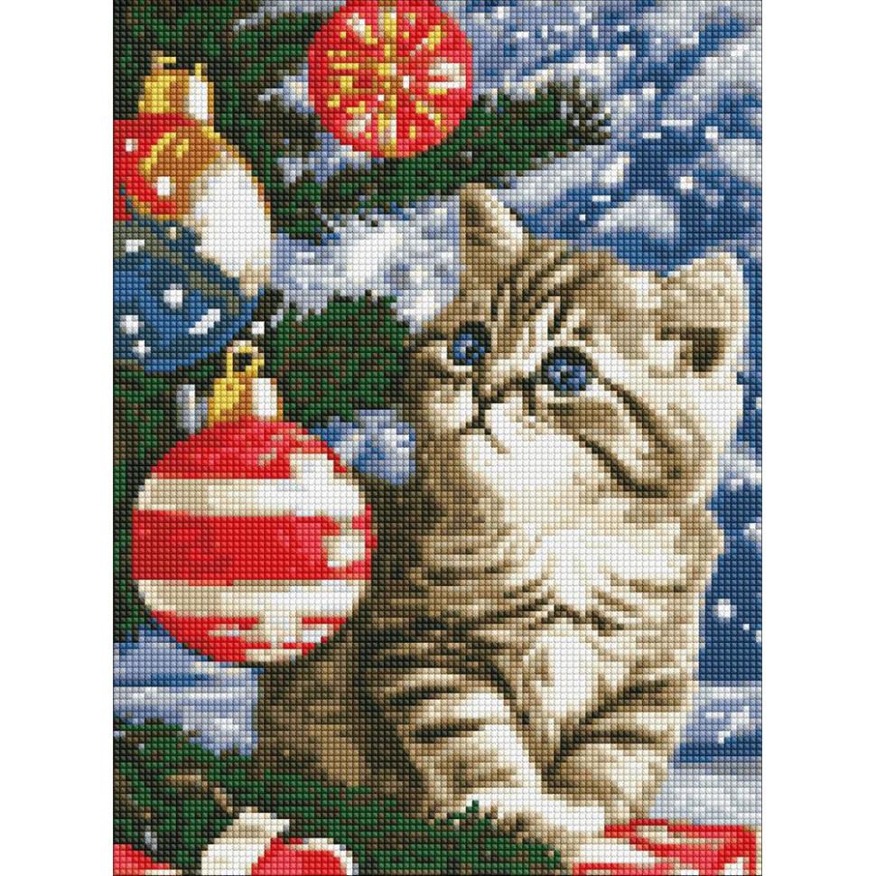 Алмазная мозаика без подрамника Ideyka Котенок под елкой 30x40 см (AMO7787)