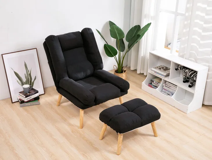 Кресло раскладное для отдыха Uszak Dior с подставкой для ног Черный - фото 2