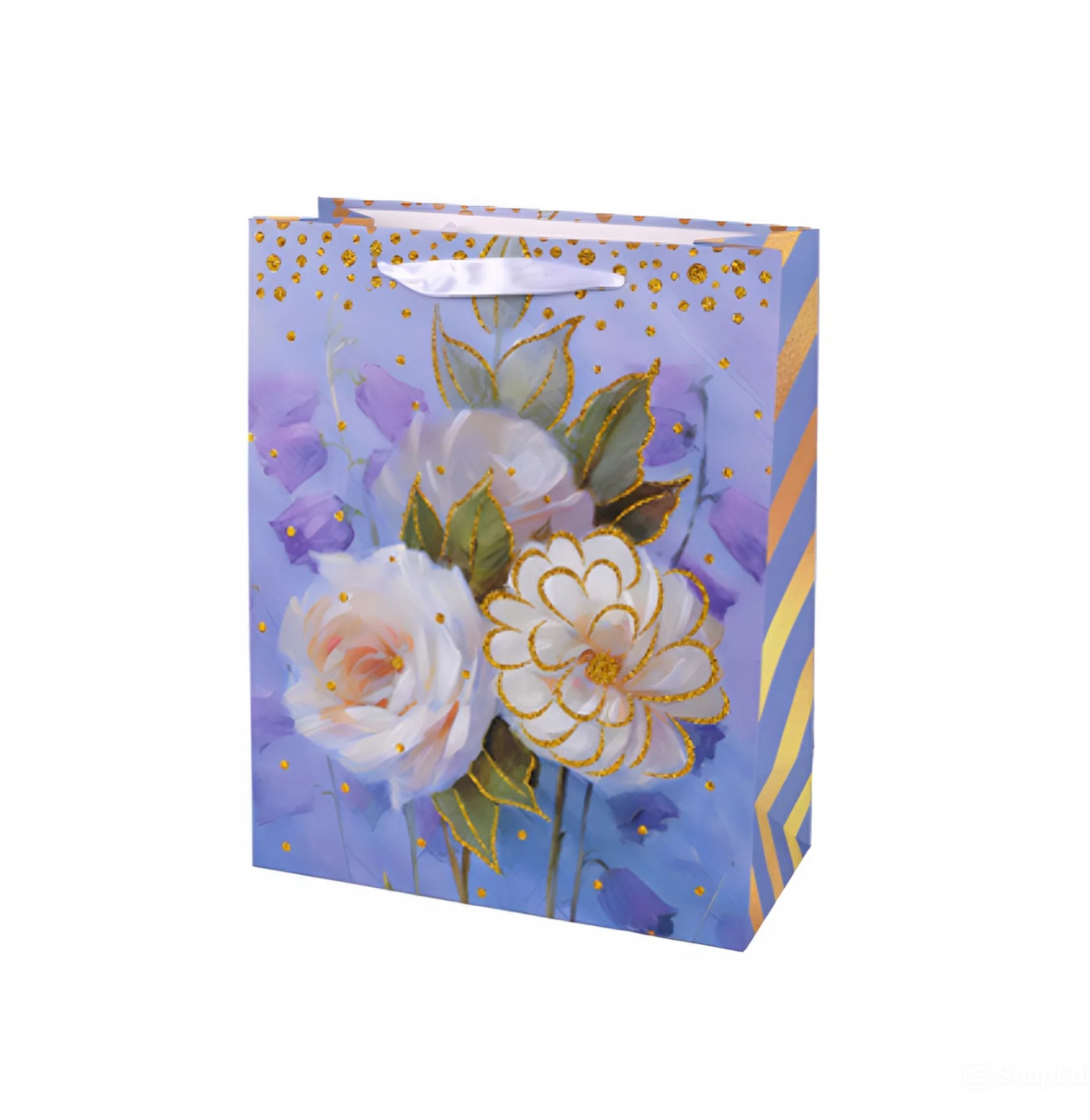 Подарочный бумажный пакет Stenson R94979-S Flowers 18x23x10 см с цветочным принтом Голубой (33088259)