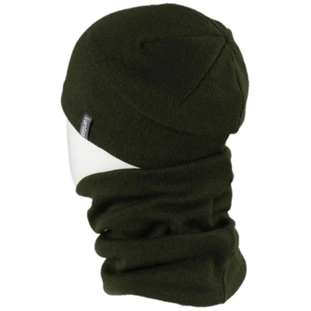 Комплект зимовий чоловічий шапка з відворотом/снуд-баф на флісі Зелений (2549772374)