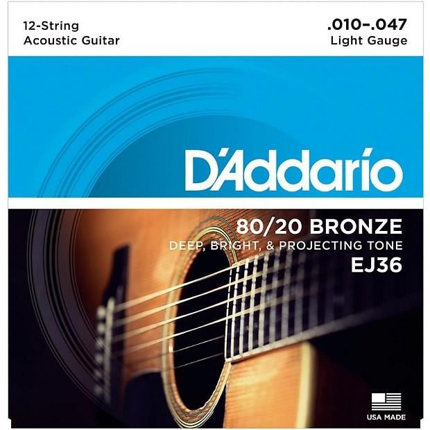 Струни для гітари DAddario EJ36 12-String 80/20 Bronze 10-47 Light