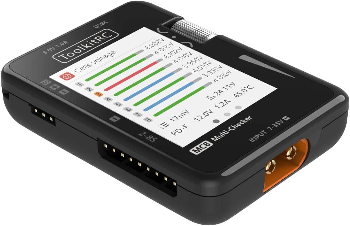 Мультитестер с быстрой зарядкой TOOLKITRC MC8 20W для FPV 2-8S б PWM PPM SBUS ШИМ USB-C Black (18762)