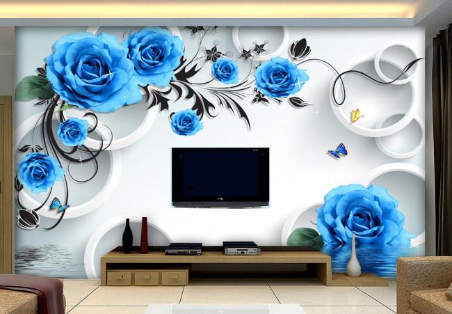 Фотообои 3D флизелиновые цветочные для спальни/зала/кухни Голубые розы