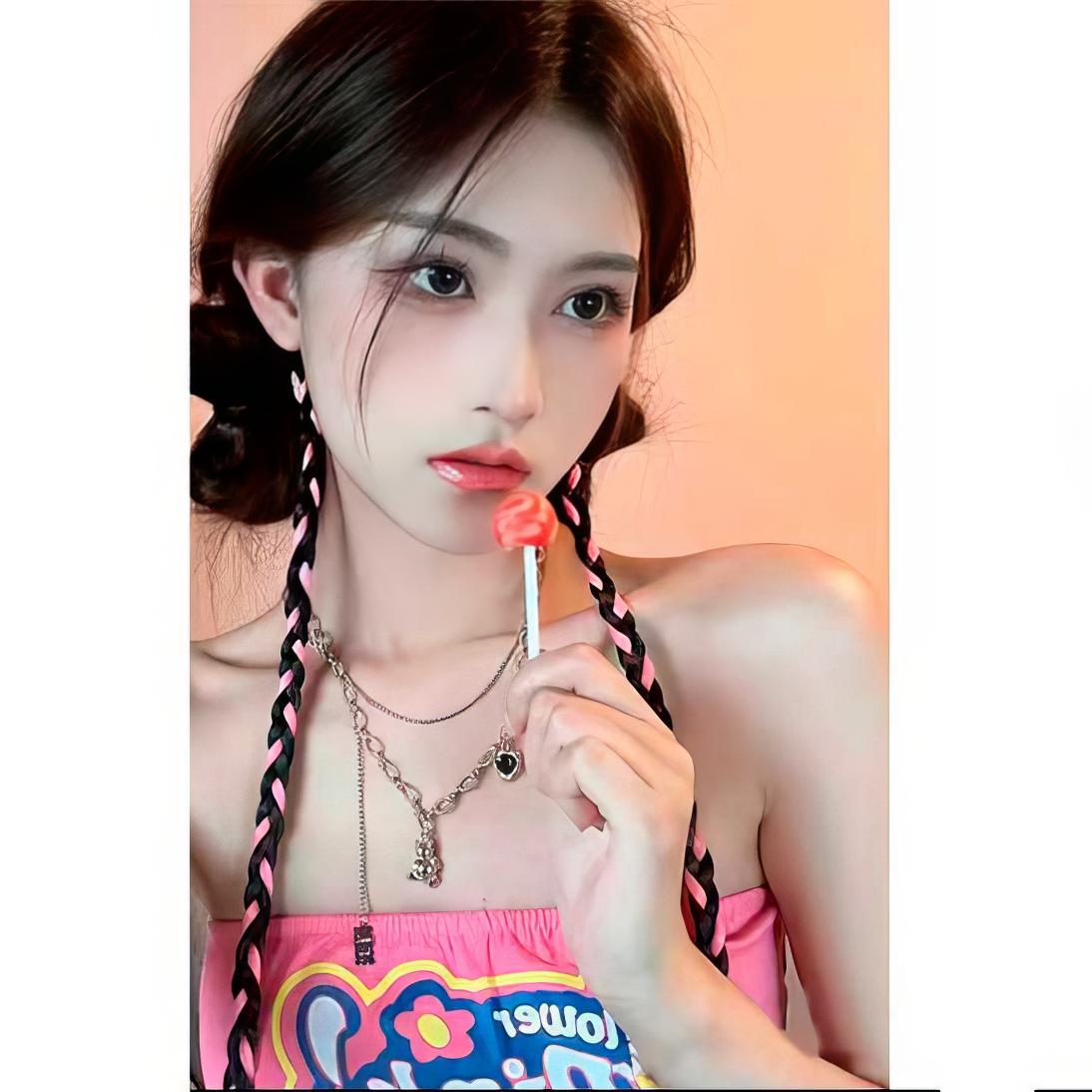 Коса накладна тонка на шпильці канекалон 45 см Рожевий (K0864-3) - фото 2