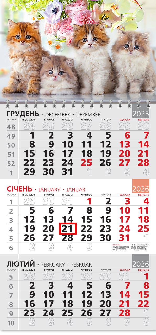 Календар на 2026 р. Офісний 3 Пухнаста четвірка