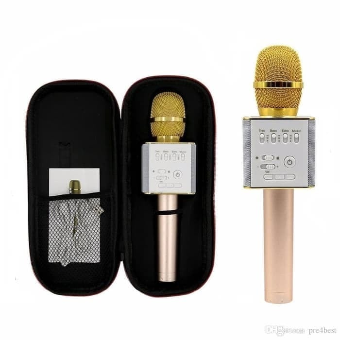 Бездротовий портативний караоке Bluetooth мікрофон Jual Mic Q9 з чохлом Gold / Pink - фото 2