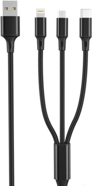 Кабель USB универсальный 3в1 XO NB173 USB Lightning/MicroUSB/Type-C 1,2 м Черный (1830482512)