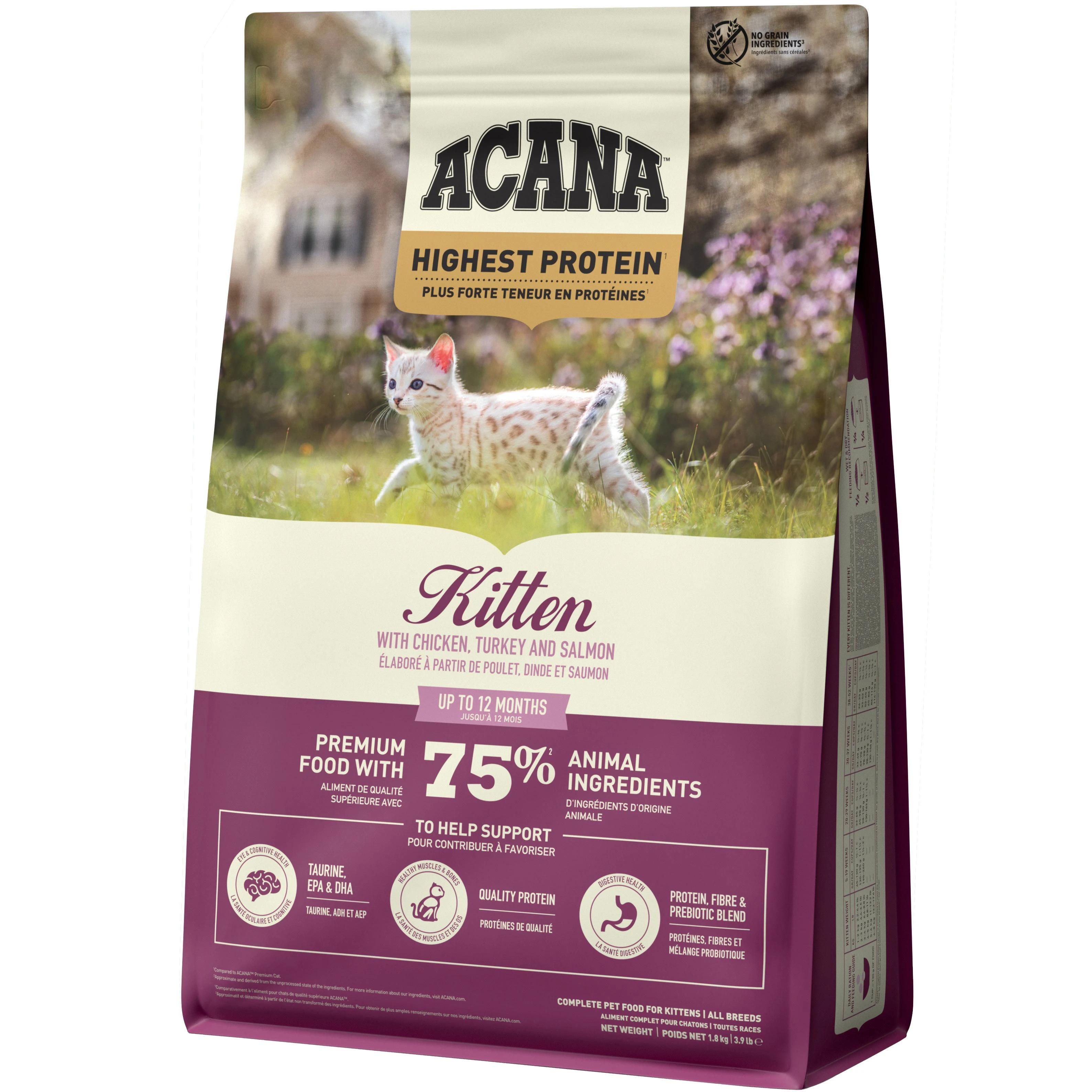 Корм сухий Acana Highest Protein Kitten Recipe для кошенят всіх порід з куркою/індичкою та лососем 1,8 кг (a72325) Корм сухий Acana Highest Protein Kitten Recipe для кошенят всіх порід з куркою/індичкою та лососем 1,8 кг (a72325)