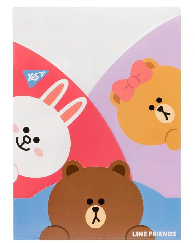 Папка-уголок Yes Line Friends А4 3 фигурных клапана Разноцветный (492084)