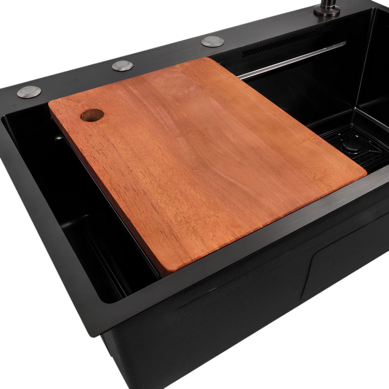 Мийка кухонна Platinum 75х45A PVD з режимом Водоспад та 2 лотками для продуктів Чорний (є257) - фото 6