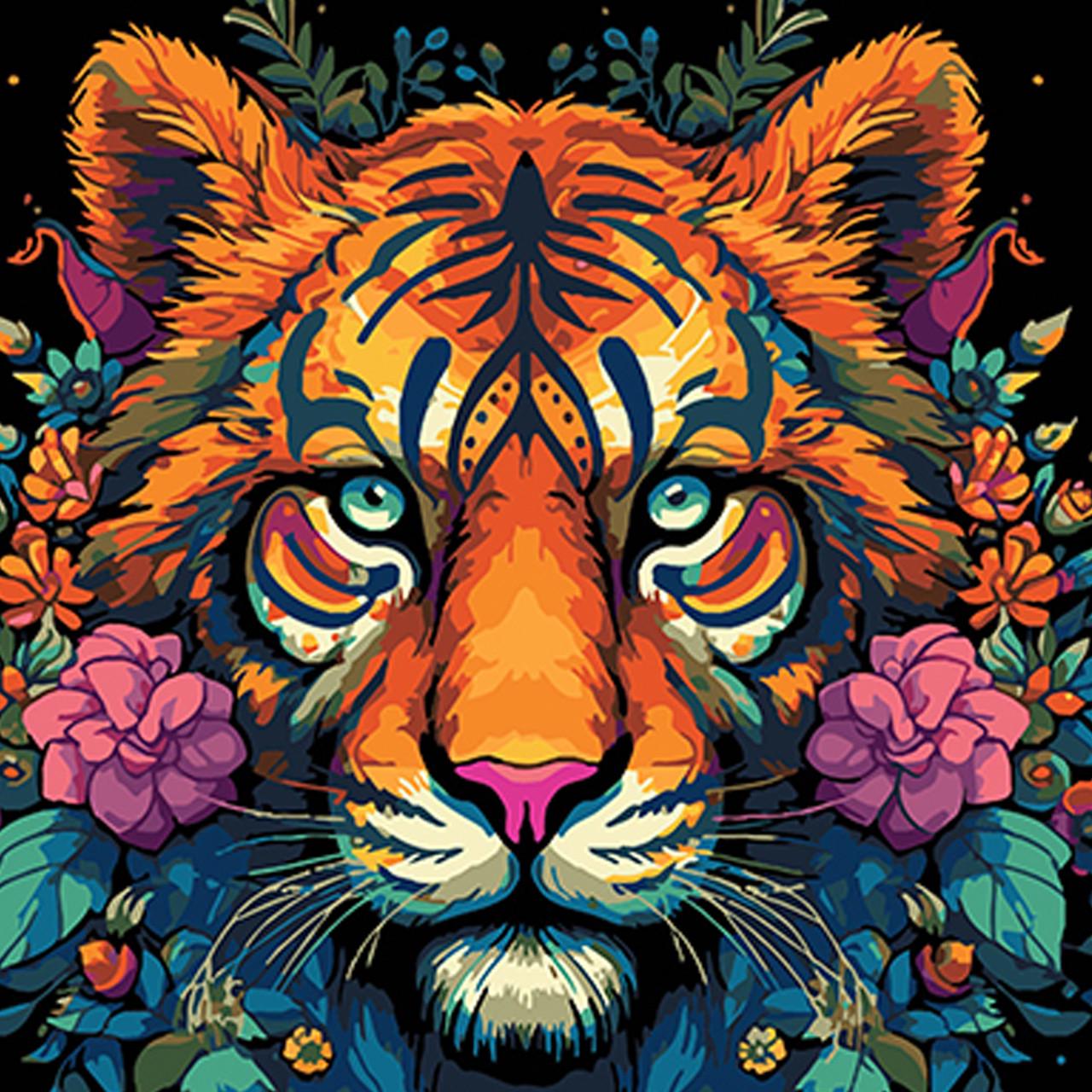 Картина за номерами Strateg Преміум Яскравий тигр на чорному фоні 40х40 см (AV4040-78)