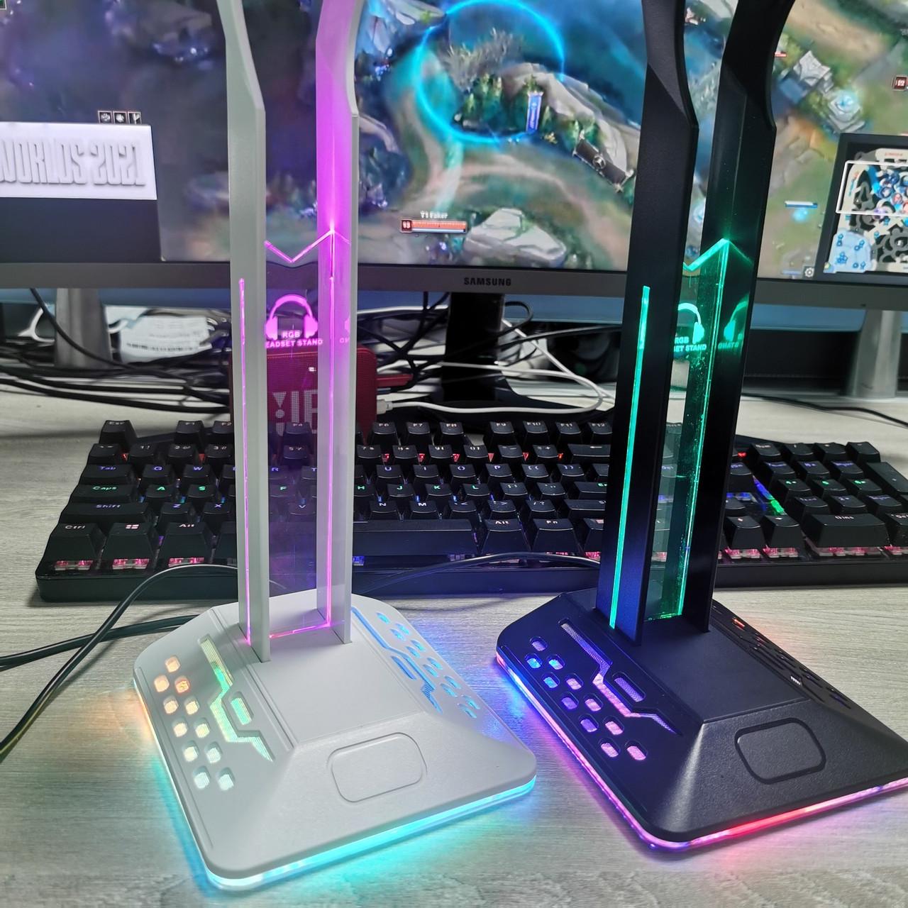 Підставка для геймерських навушників Headphone Stand RGB з подвійним USB-хабом Чорний (1878534307) - фото 12