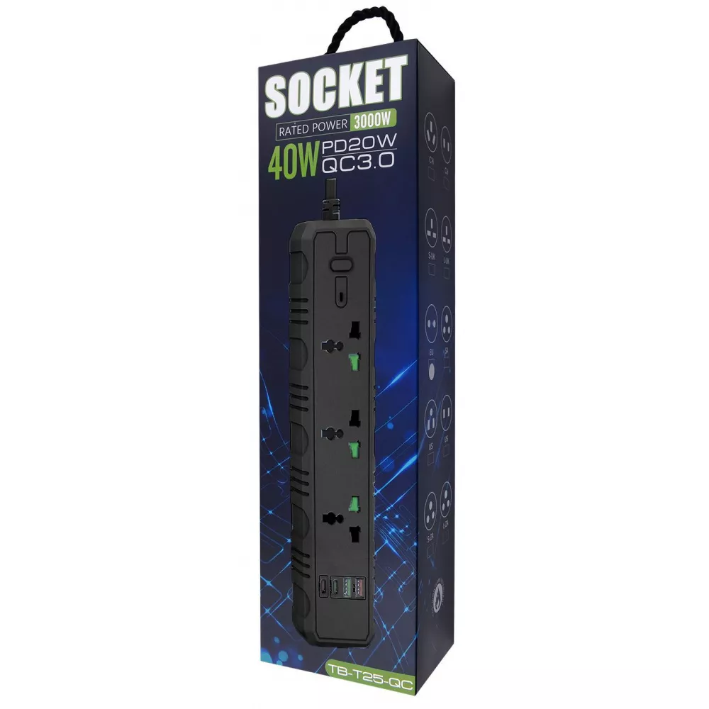 Фільтр мережевий Power Socket T25-QC 3 розетки + 2 USB + 2 Type-C Black (9756627) - фото 2