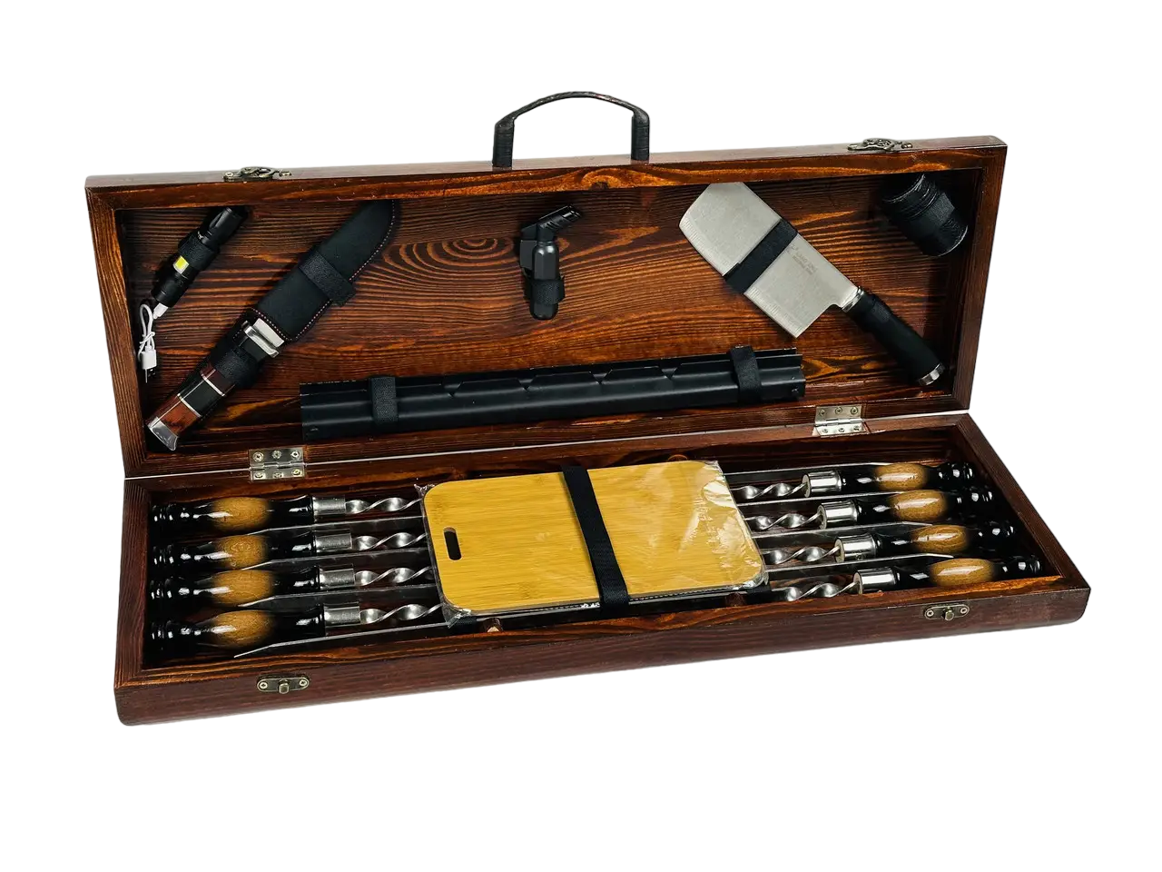 Набір шампурів у кейсі Форест дерев'яний люксовий ящик з нержавіючої сталі (2-10-KS-7804)
