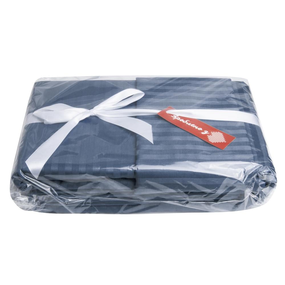 Комплект постільної білизни євро сатин в смужку Джинсовий (26027) - фото 5 Комплект постільної білизни євро сатин в смужку Джинсовий (26027) - фото 5