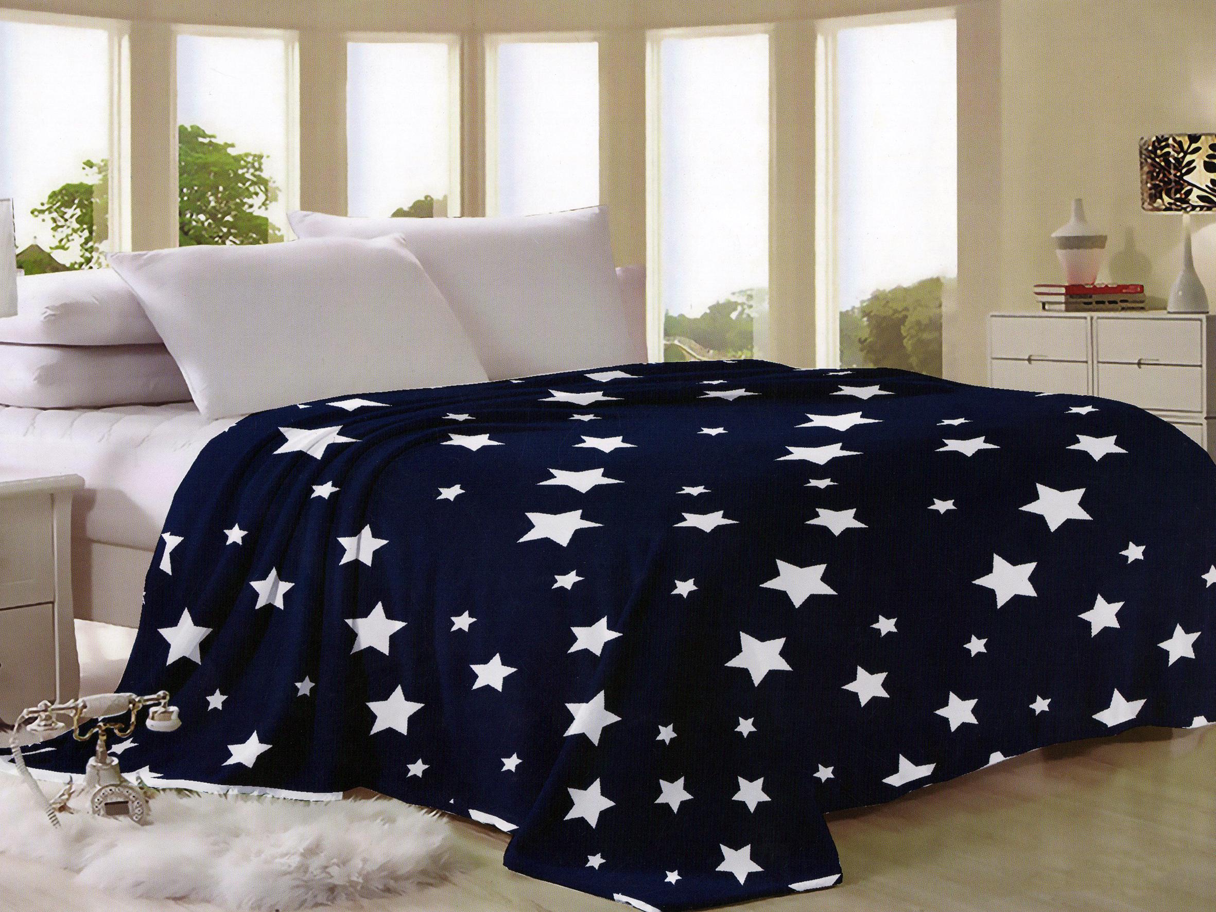 Плед из микрофибры Велсофт Звезды 160х210 см Темно-синий (14966709)