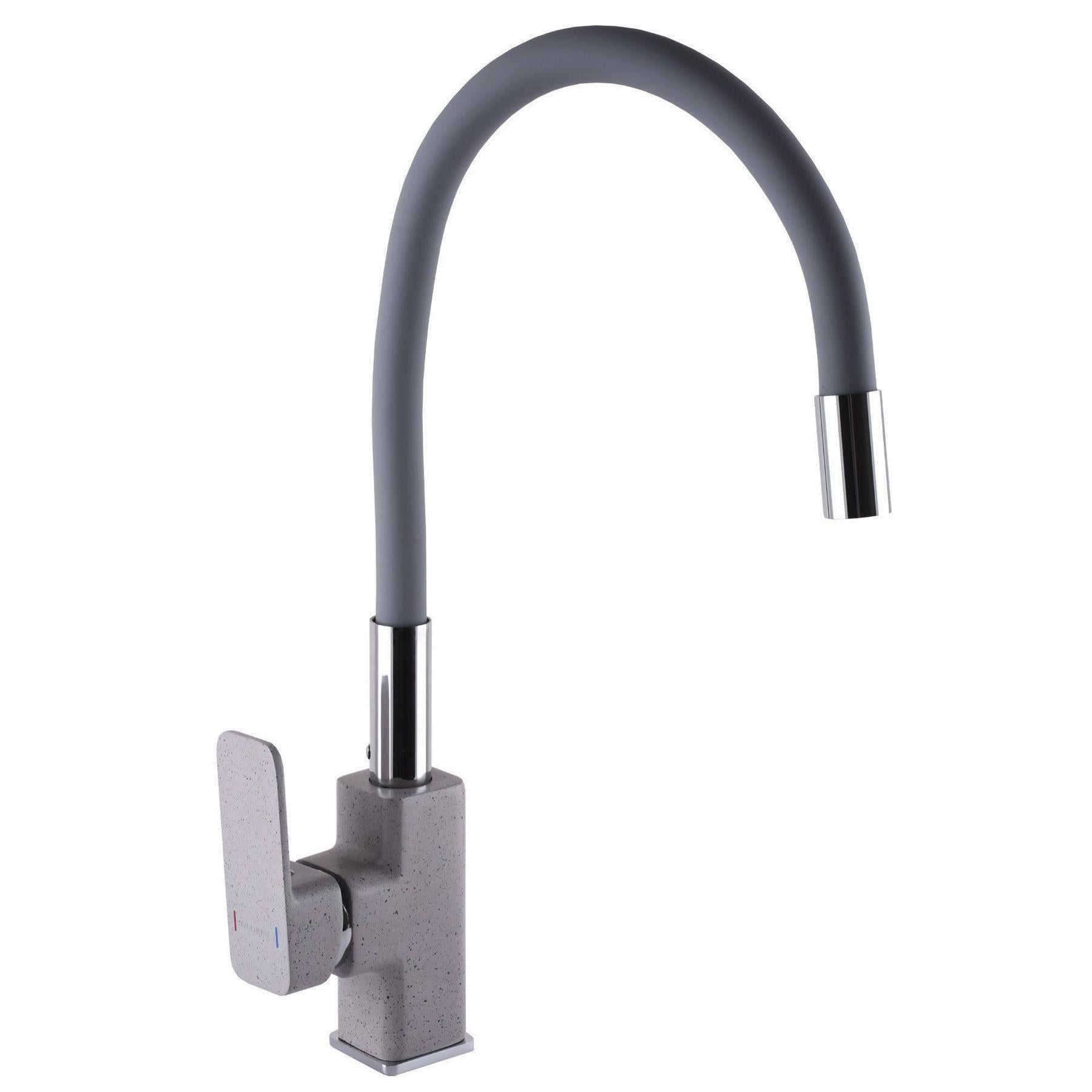 Смеситель для кухни с гибким изливом GLux Milano GLM-0203LA-2-G03-ARENA Серый/Серый камень (20071)