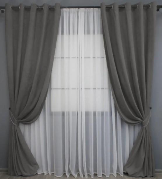 Шторы на люверсах микровелюр Petek 1,5х2,7 м 2 шт. Серый (1484ш 37-0166)