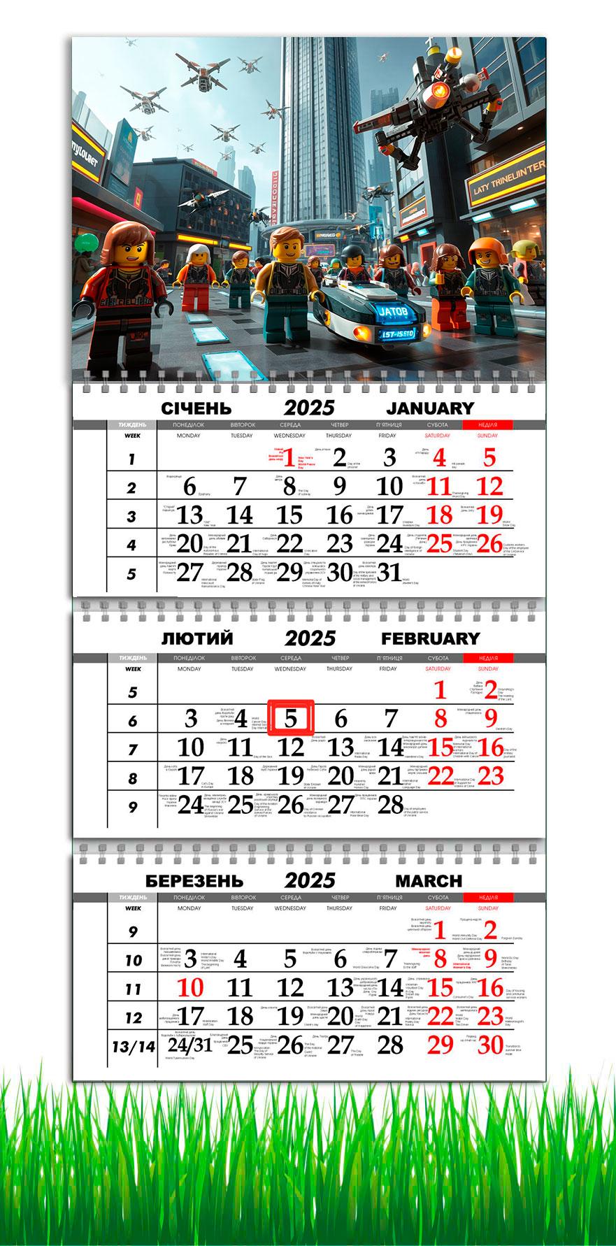 Календарь настенный квартальный на 2025 год APRIORI в стиле Лего на 3 пружины 30х61 см (UA3054) Календарь настенный квартальный на 2025 год APRIORI в стиле Лего на 3 пружины 30х61 см (UA3054)