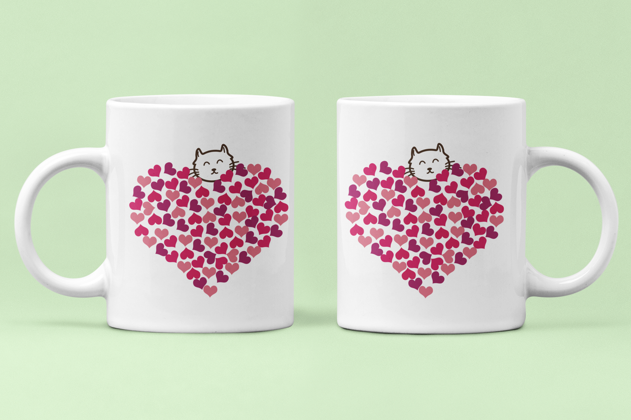 Чашки парные Сердце из сердечек котик для влюбленных 330 мл Белый (ВЛ185Ч)
