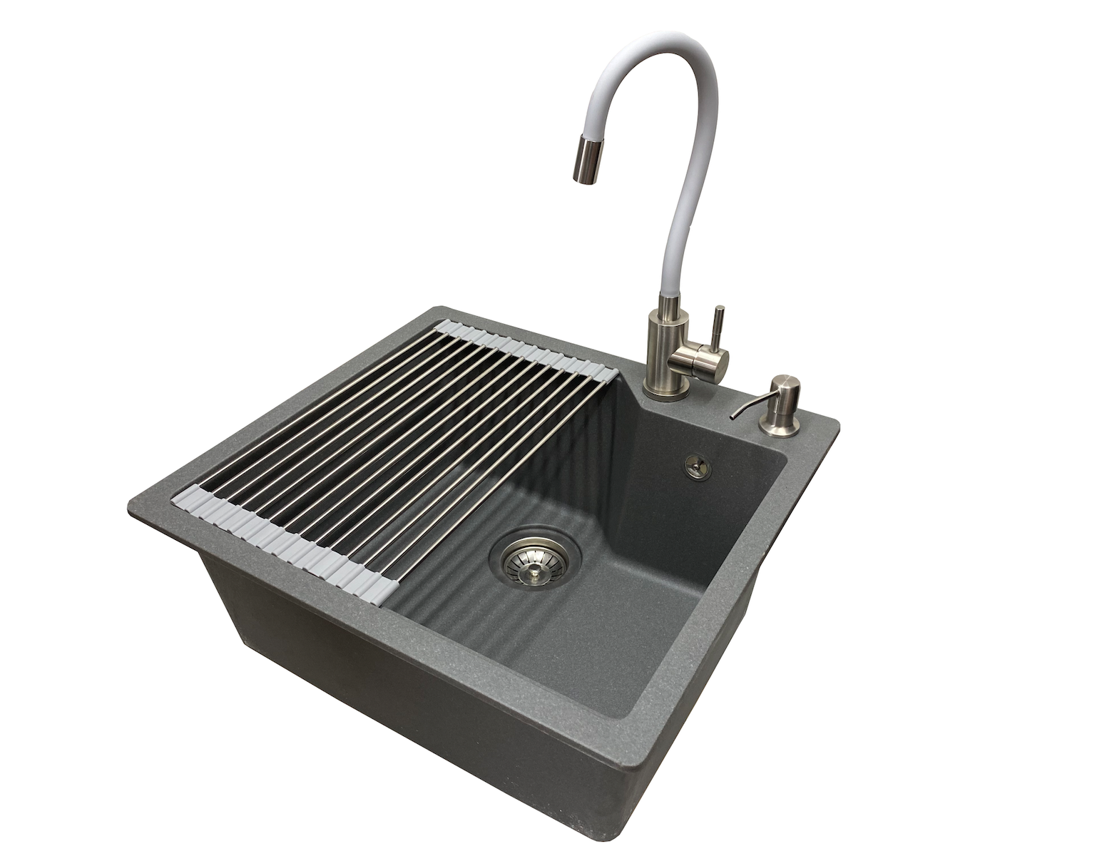 Мойка для кухни VECTOR Pool гранитная смеситель гибкий /дозатор/сифон 56x50 см Silver (36145802)