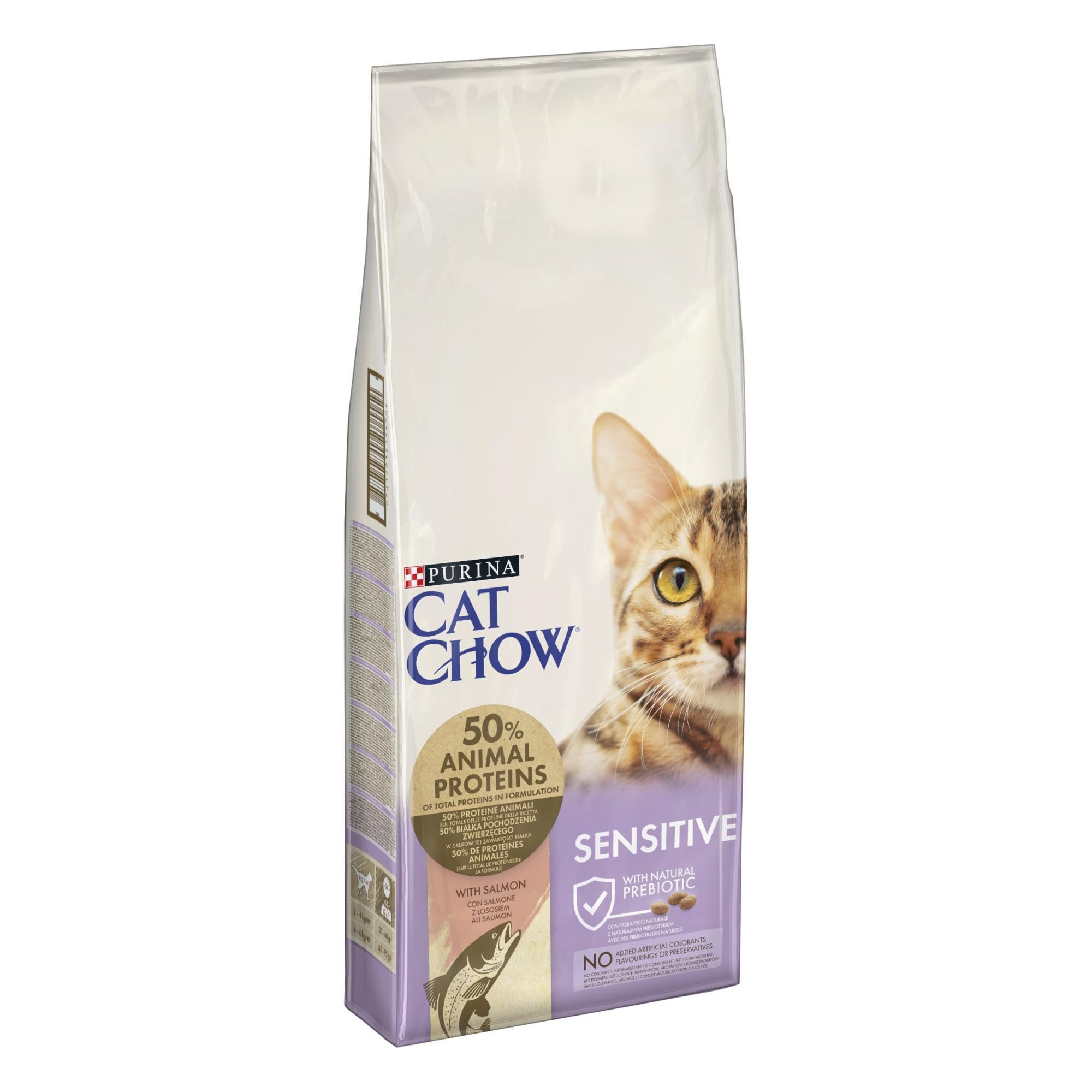 Сухий корм для котів з чутливою шкірою та травленням Purina Cat Chow Sensitive з лососем 15 кг (7613035394902) - фото 2