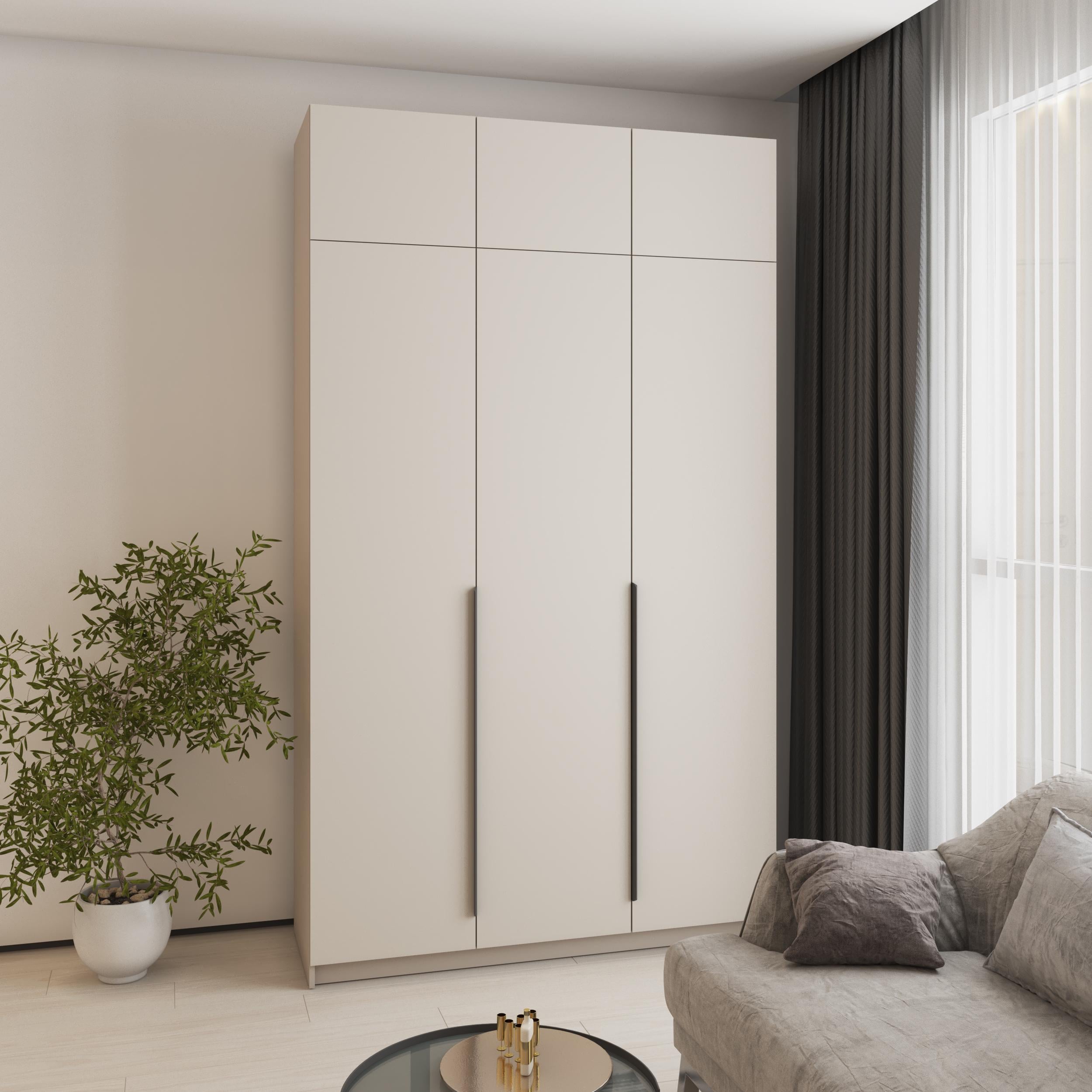 Шкаф 3-дверный с антресолью MebelStar Оскар МДФ Ultra Mat BL-B блок ящиков 150x52x260 см Кашемир/Кашемир (MBS-5960)