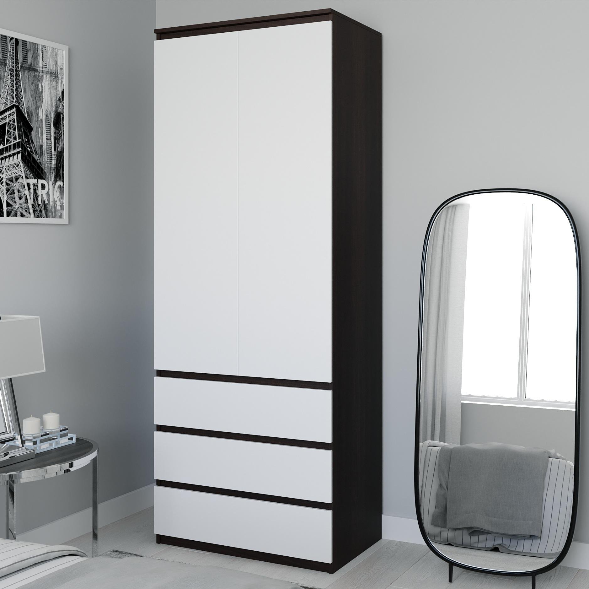 Шафа розпашна двохдверна з полицями та ящиками 800x2110x500 мм Венге темний/Білий (mt-210-vg-wh) - фото 1 Шафа розпашна двохдверна з полицями та ящиками 800x2110x500 мм Венге темний/Білий (mt-210-vg-wh) - фото 1