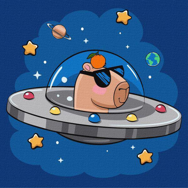Картина за номерами Ideyka Капібара у космічній тарілці 30х30 см (Id-KHO1292)