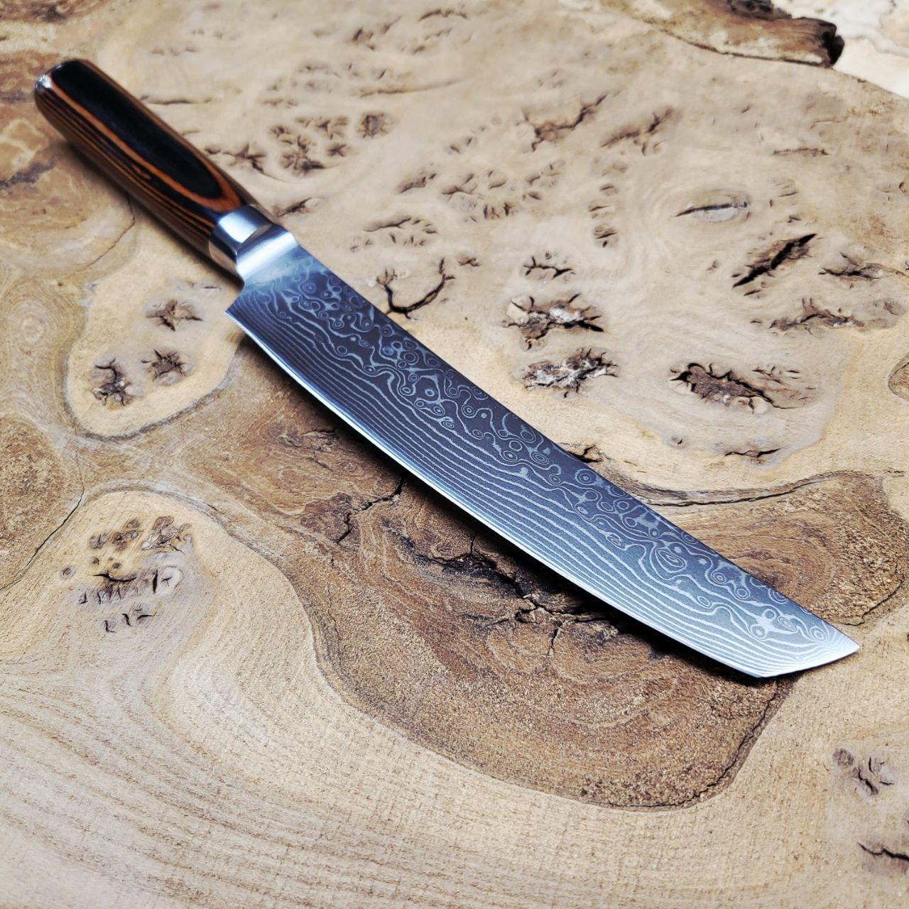 Нож кухонный универсальный Дамаск для тонкой нарезки с ручкой из древесины Пакка