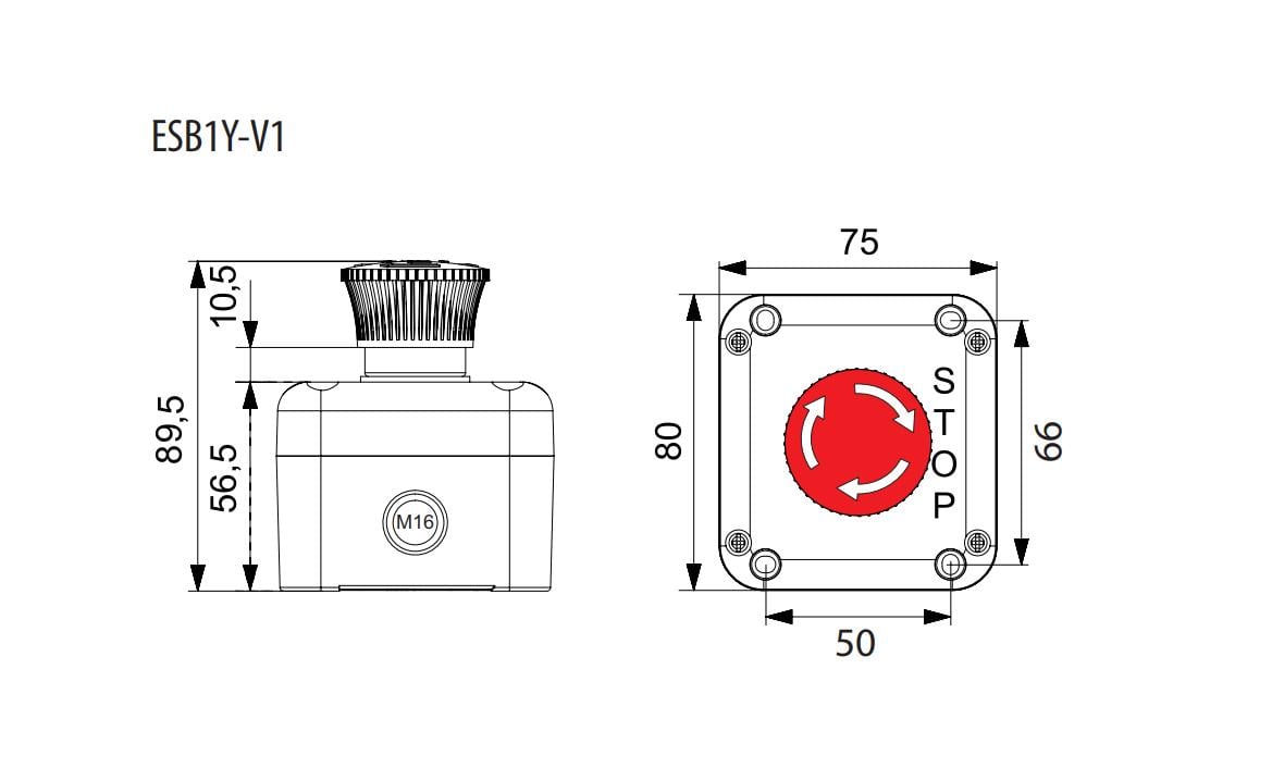 Пост одномісний ETI ESB1Y-V1 Стоп 230V 1NC IP65 грибок (4771624) - фото 2