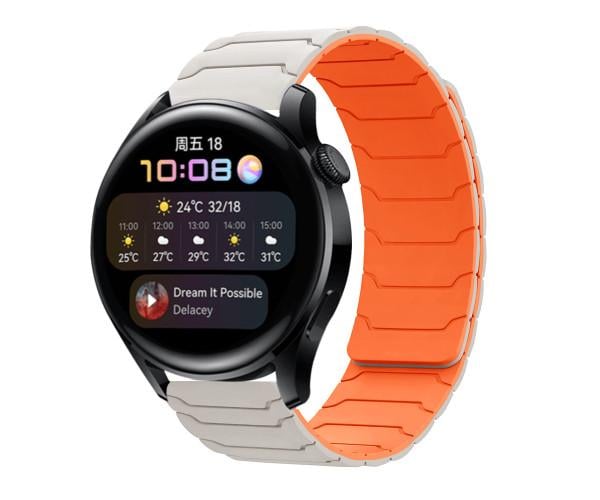 Ремешок силиконовый универсальный Link Magnetic для смарт-часов 18 мм Бежевый с оранжевым (49569)