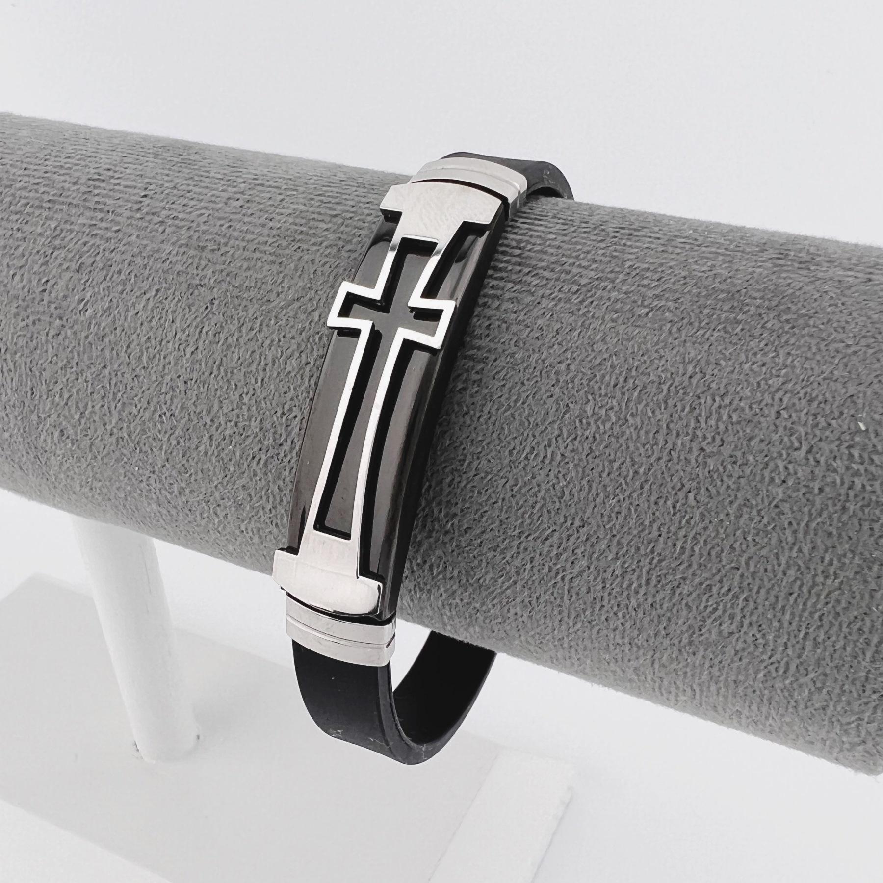 Браслет из медицинской стали крестик на силиконовом ремешке 20 см (BSS-049)