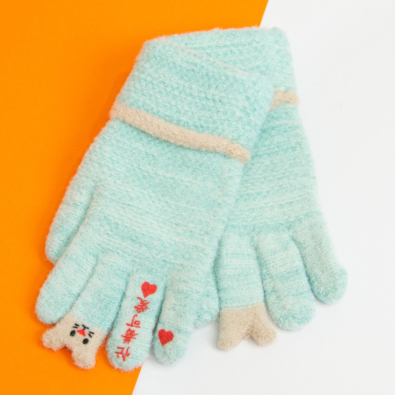 Рукавички дитячі на 6 - 7 - 8 - 9 років для дівчаток Бірюзовий (20-25-9)