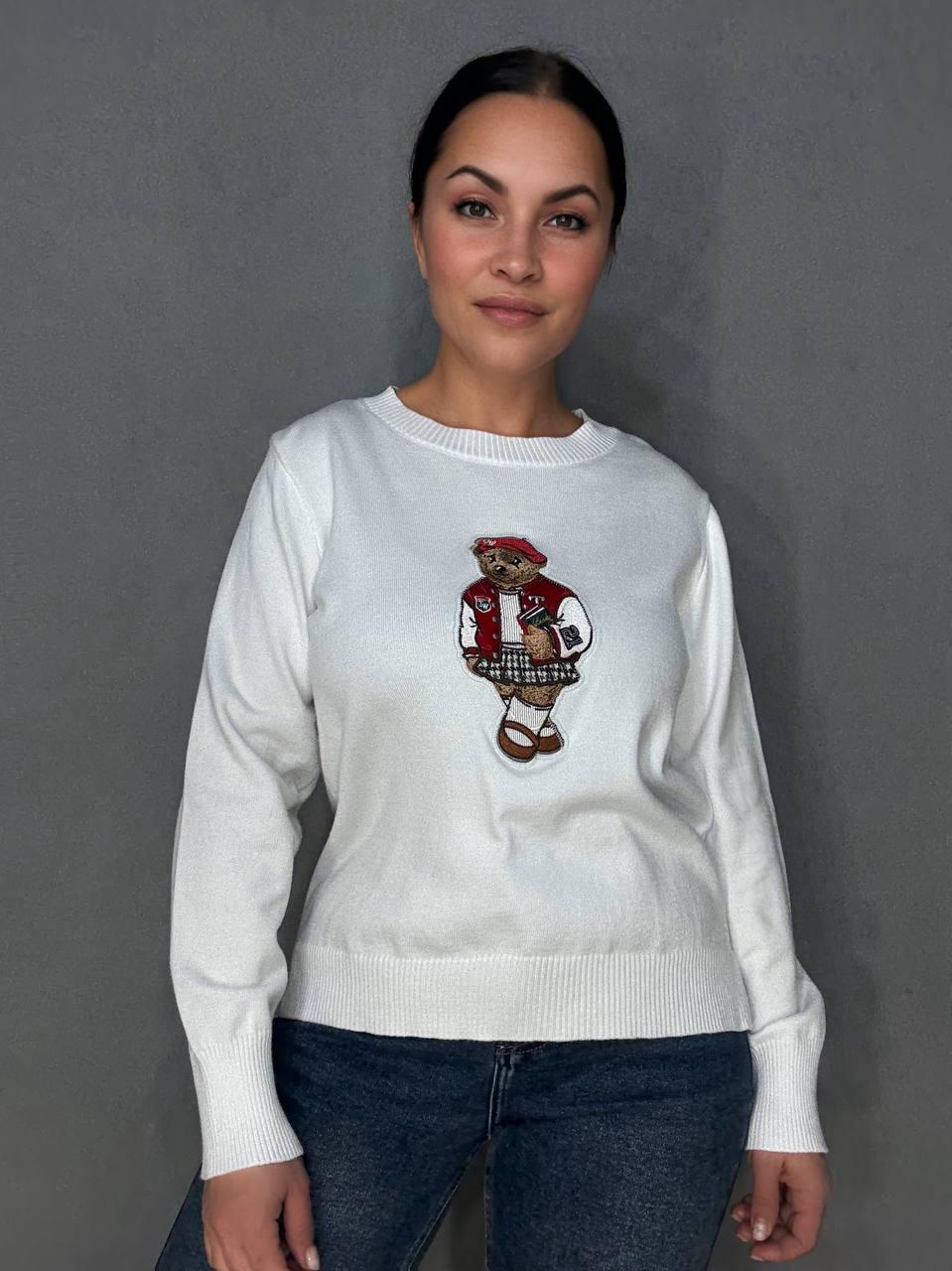 Светр жіночий A-N 2609 базовий тонкий Ведмедик середня довжина OS Червоний/Білий (3740)