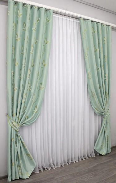 Штори в вітальню/спальню блекаут 1,5х2,7 м 2 шт. Блакитно-оливковий (1159ш) - фото 3 Штори в вітальню/спальню блекаут 1,5х2,7 м 2 шт. Блакитно-оливковий (1159ш) - фото 3