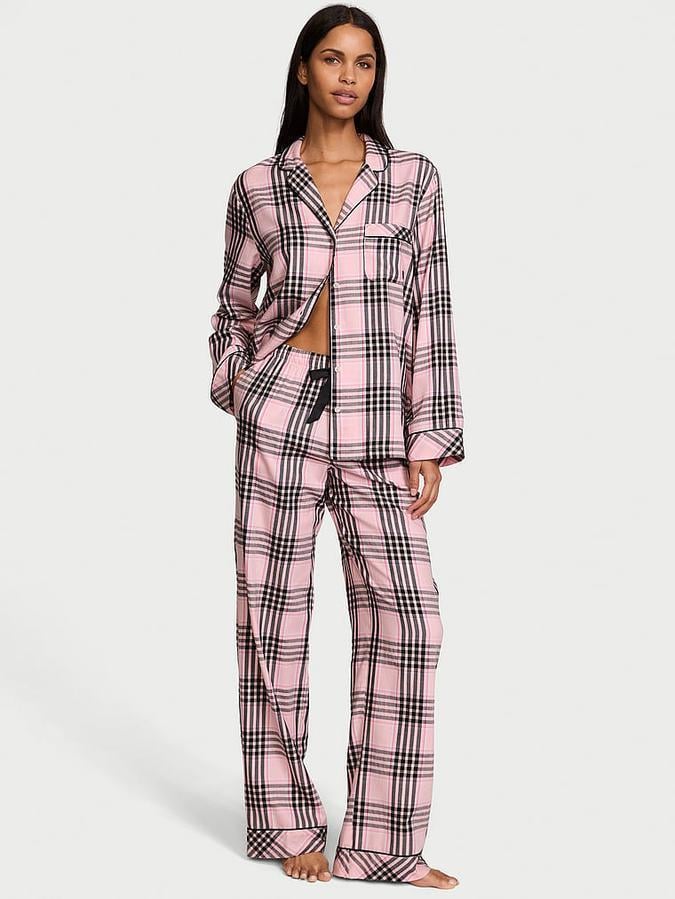 Пижама женская Victoria's Secret Flannel Pajama в клетку XL Розовый (3226437712114)