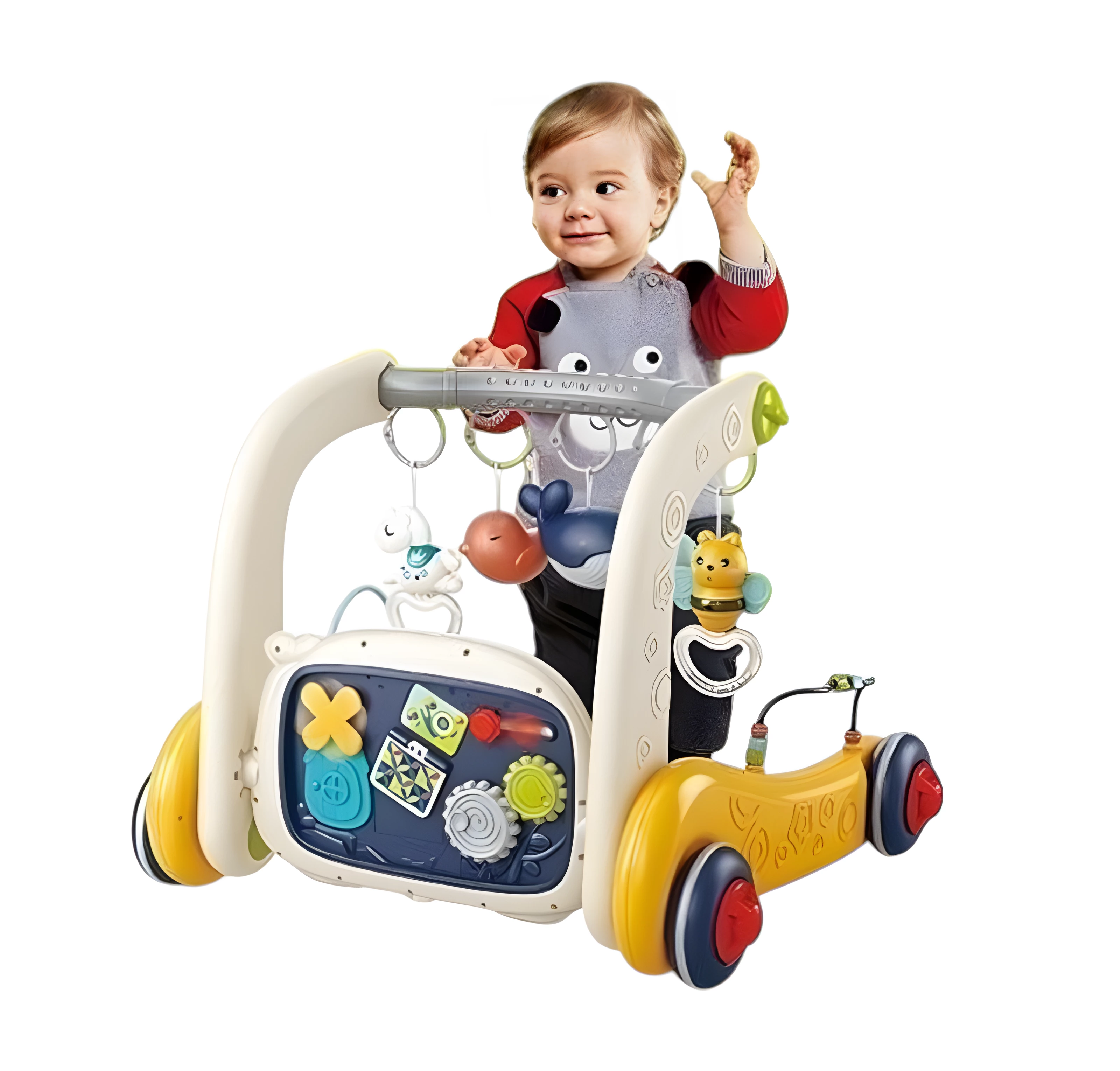 Ходунки детские 3в1 с бизибордом/пианино/развивающим ковриком Оранжевый (140329)