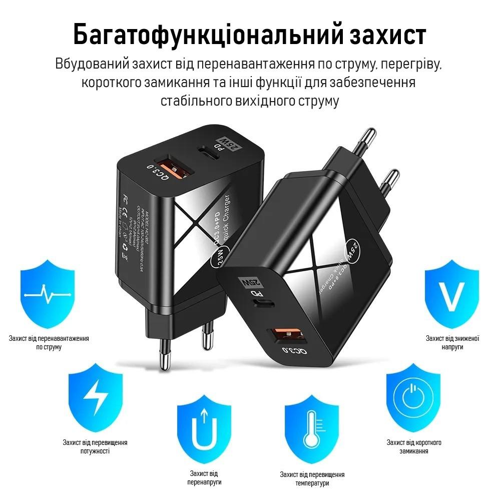 Зарядное устройство XON PowerCharge 25W USB Type-C Black (PCCW0025AС0B 425) - фото 3