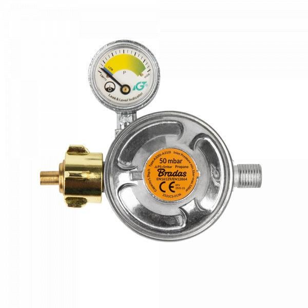 Редуктор газу 50 mbar 1,5 кг/год із запобіжним клапаном і манометром РЗ 1/4" L RG (A310IE-002-M)