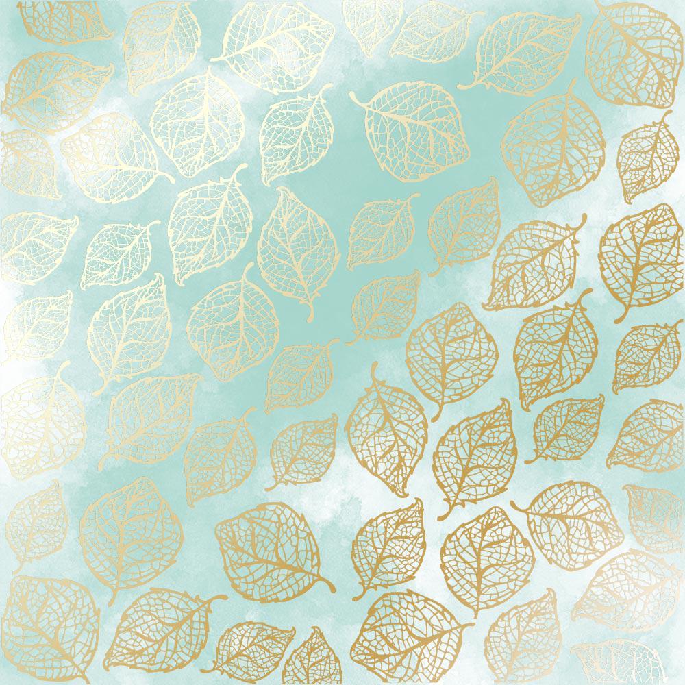 Лист паперу односторонній Golden Delicate Leaves з фольгуванням 30,5х30,5 см Mint/Watercolor