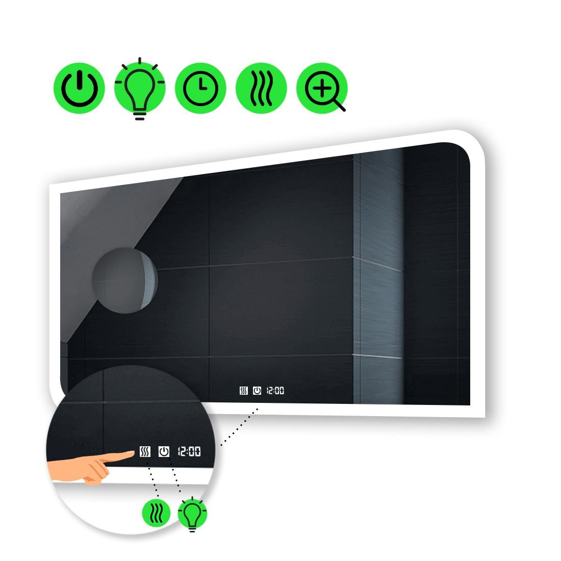 LED-зеркало 80x60 см с двумя сенсорами/часами/подогревом и линзой без подсветки Kruka (Krukag29)