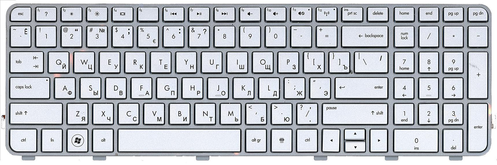 Клавиатура для ноутбука HP Pavilion DV6-6000/DV6-6100/DV6-6200/DV6-6B00/DV6-6C00 Silver